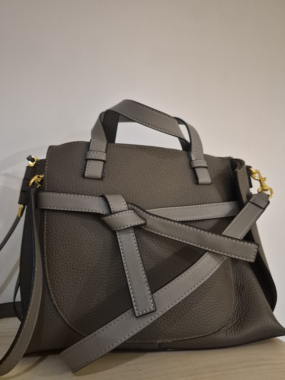 Loewe Taupe Grained Leather Gate Top Handle Tote Bag